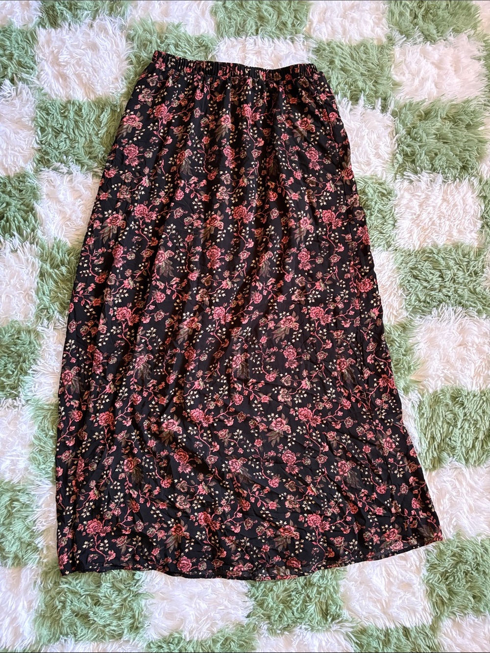 Black Floral Maxi Skirt with Pink Rose Pattern Forever 21